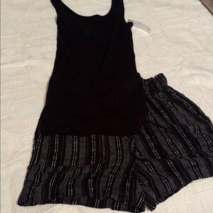 Black Tank Top and Striped Shorts Set